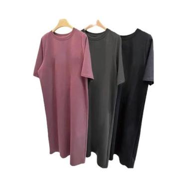 Imagem de Vestido De Verão Casual plus Size Em Cor Sólida, Confortável, De Manga