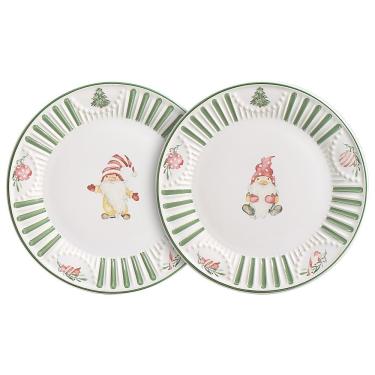 Imagem de Conjunto 2 Pratos de Sobremesa Natal dos Duendes para Servir Doces em Cerâmica para Mesa Posta Natalina Scalla