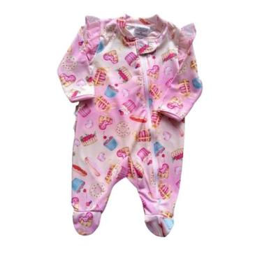 Imagem de Macacão Bebê Feminino Longo com Pezinho Docinhos Paty Fofinho, Rosa be