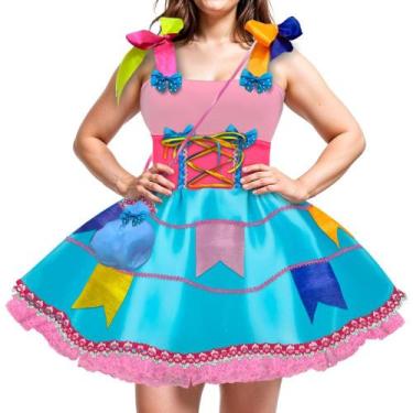 Imagem de Vestido Plus Size de Festa Junina Rosa Com Espartilho Bolsinha e Bande
