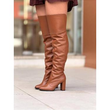 Imagem de Bota Feminina Over Maya Caramelo em Couro Legítimo - Cadencia Feminina