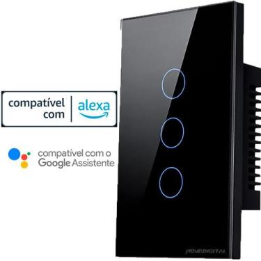Imagem de Interruptor Inteligente Touch Wifi 3-Botoes Compativel Com Alexa e Goo