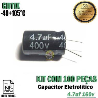 Imagem de Capacitor Eletrolitico 4.7uf 160v 105ºC Pacote com 100 peças - Transte