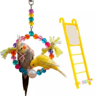 Imagem de Kit com Balanço Argola Pequena para Aves e Escada Espelhada The Pets B