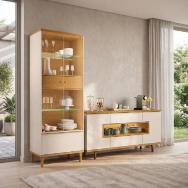 Imagem de Kit Aparador Buffet Lizzano e Cristaleira Com LED Para Sala De Jantar 