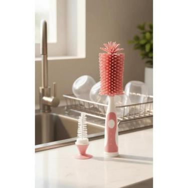 Imagem de 2x Escova Silicone Rosa Mamadeira E Bico Limpeza Higiênica - Congratul