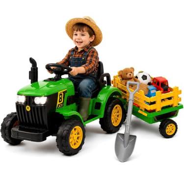 Imagem de Carrinho Trator Elétrico 12v Recarregável Infantil Com Carreta - Prati