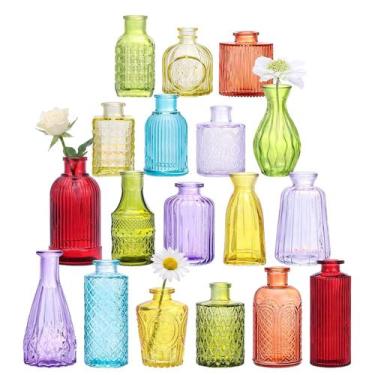Imagem de Vaso Fixwal - Pacote com 18 Vasos Pequenos de Vidro Colorido Vintage