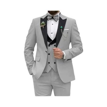 Imagem de Terno Slim Fit Rosa Vermelho 3 Peças Masculino: Blazer Transpassado, C