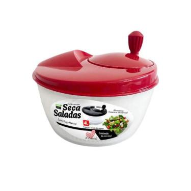 Imagem de Seca Saladas Secador Centrifuga de Verduras Manual Grande 4L Vermelha 