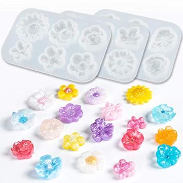 Imagem de Conjunto de moldes de silicone de resina cabochão de flores epóxi joias colar de fundição brinco de argila polímero projeto de artesanato 3 unidades mini 1,5-2,5 cm