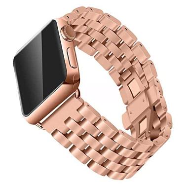 Imagem de Pulseira Metal 5 Elos LTIMPORTS, compativel com Apple Watch 46mm Series 11/10, 45mm Series 9/8/7, 44mm Series 6/5/4/SE, 42mm Series 3/2/1 e Apple Watch Ultra 49mm 3/2/1 (Cobre)