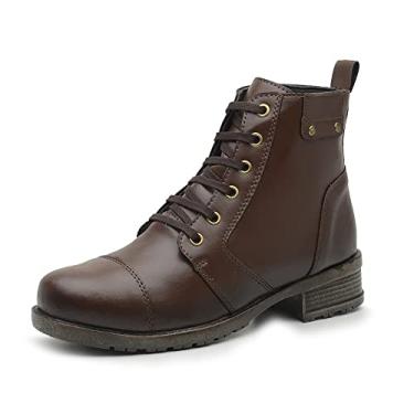 Imagem de Bota Coturno Feminino Casual Cano Curto Salto Baixo Sola Borracha Com Ziper e Cadarço Tamanho:35;Cor:Marrom;Gênero:Feminino;Departamento BS:Esporte