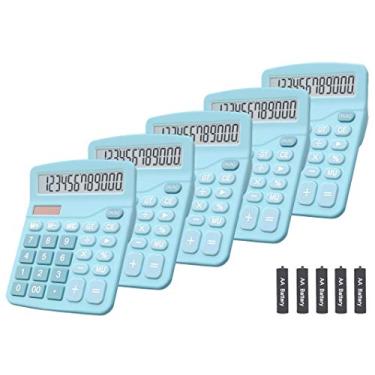 Imagem de Calculadoras, BESTWYA Calculadora de mesa portátil de 12 dígitos com visor LCD grande, botão sensível grande (pacote com 5)
