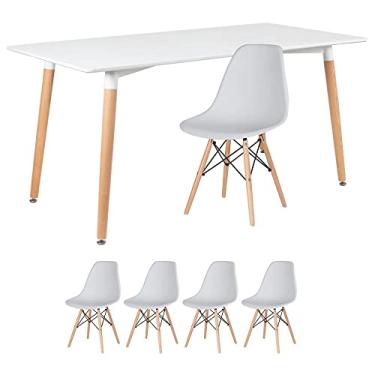 Imagem de Loft7, Kit - Mesa de jantar retangular Eames 80 x 160 cm branco + 4 cadeiras Eiffel Dsw Cinza claro