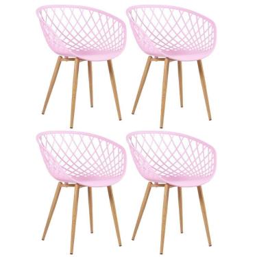 Imagem de Kit - 4 X Cadeiras Clarice Nest Com Apoio De Braços - Sidera - Rosa Claro