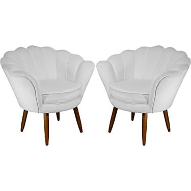 Imagem de Kit 02 Poltronas Decorativa Pétala Pés Palito Suede Branco - DS Estofados