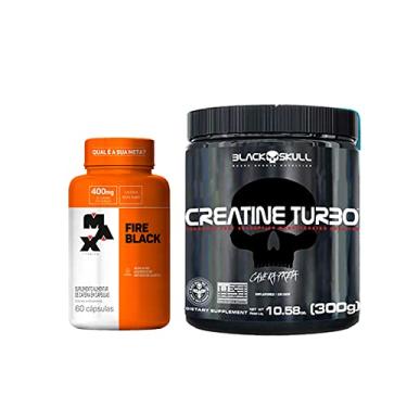 Imagem de Creatina Turbo 300g Black Skull + Fire Black 60 Cápsulas Cafeína 100% Pura - Max Titanium