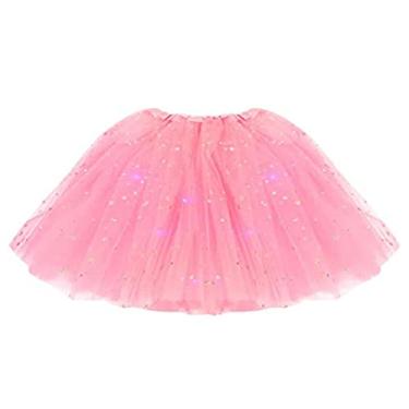 Imagem de Ballet Light Up - Encantadoras meninas elásticas iluminam saias tutu | Saia dança para princesa com luz mágica infantil 3 camadas tufada infantil 13 cores para crianças