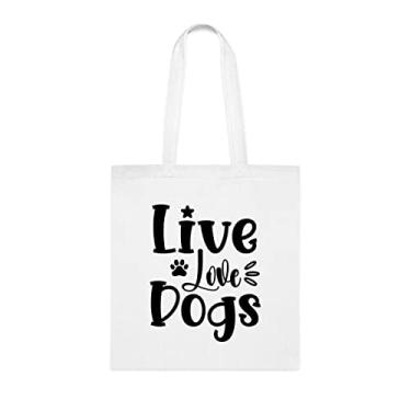 Imagem de Sacola Live Love Dogs, presente para cães, presente para cães, aniversário de cães bolsa de ombro para cães, bolsa reutilizável para cães, Branco