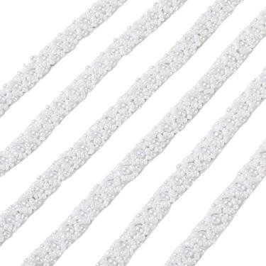 Imagem de Aplique de strass branco, acabamento de contas de pérola de 3 jardas, acabamento de rinetones para vestido, aplique de contas de cristal para casamento, festa e costura artesanal na decoração de vestido de noiva de fantasia 1 cm