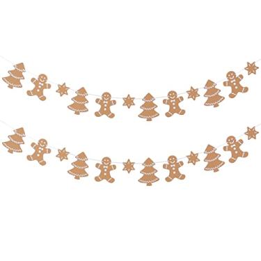 Imagem de 2 peças de guirlanda de estrelas de árvore de Natal homem de gengibre - decorações de festa de Natal, decoração vintage de Natal para crianças, decoração de festa de chá de bebê