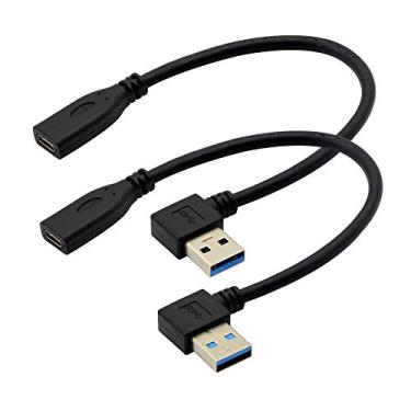 Imagem de Cabo USB C, USB tipo C fêmea para USB 3.0 macho adaptador de 90 graus, conector USB A 3.0 para USB de 5 Gbps - 2 peças para laptop, tablet e celular da FENGQLONG (ângulo esquerdo/direito)