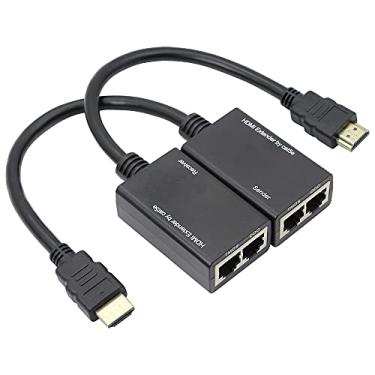 Imagem de QIANRENON Extensor HDMI para cabo adaptador de rede Ethernet RJ45 CAT 5e amplificador de sinal 1080p adaptador de cabo HDMI 30 m remetente + receptor, 2 portas RJ45