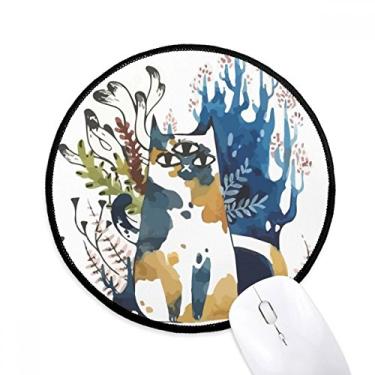 Imagem de DIYthinker Tapete de rato animal aquarela gato com três olhos desktop escritório tapete redondo para computador