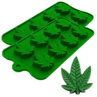 Imagem de Bandejas de silicone para doces de folha de maconha para topos de cupcake de chocolate, gelo, sabonete, manteiga, pequenos brownies ou presente de festa, pacote com 2
