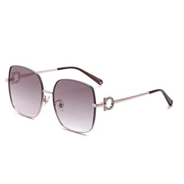 Imagem de Óculos de Sol Brilhantes de Cristal Quadrado de Liga Moda Para Mulheres Óculos de Sol Gradiente Elegantes de Luxo Óculos Femininos Superdimensionados, Chá Dourado, Tamanho Único