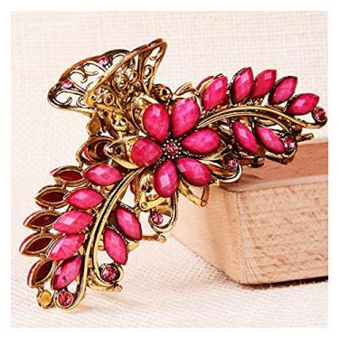 Imagem de Clipes de cabelo mulheres garra de cabelo de cristal flor vintage grampo de cabelo faixa de cabeça de caranguejo clipe de strass brilhante arco acessórios de cabelo grampo de cabelo (cor: rosa flor)