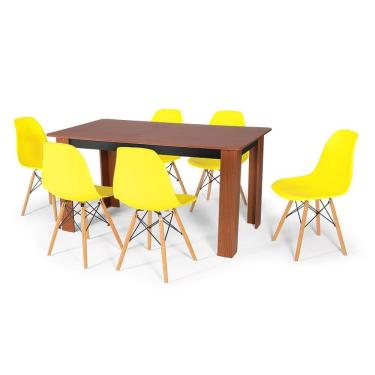 Imagem de Conjunto Mesa De Jantar 150x80cm Com 6 Cadeiras Amarelo