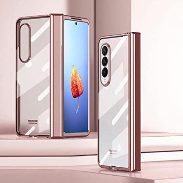 Imagem de Estojo de dupla face com tudo incluído para Samsung Galaxy Z Fold 4 5G com proteção de dobradiça e protetor de dobradiça. Capa de telefone de proteção para PC com filme temperado, ouro rosa, para Samsung Z Fold 4