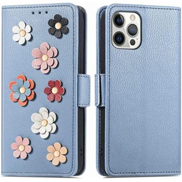Imagem de HAZELS Capa carteira para iPhone 14/14 Plus/14 Pro/14 Pro Max, capa flip de couro para telefone, com suporte de cartão e recurso de suporte, proteção feminina à prova de choque (cor: azul, tamanho: 14 Pro Max 6,7 polegadas)