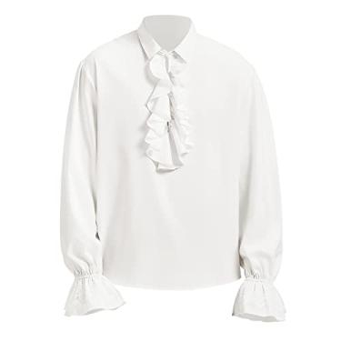 Imagem de American Trends Camisa masculina pirata medieval renascentista vitoriana com babados Steampunk Vampiro Gótico Tops de Halloween, A, branco 01, GG