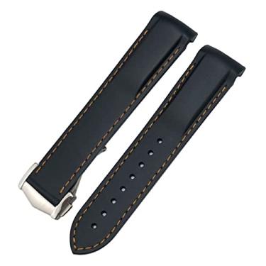 Imagem de DFAMIN Pulseira de relógio de borracha curvada de 19 mm apta para Omega Speedmaster Moonwatch Seamaster 300 AT150 Pulseira (Cor: Laranja preta, Tamanho: Fivela preta)