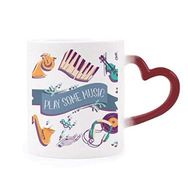 Imagem de Fone de ouvido de música de piano elétrico com som sensível ao calor, caneca vermelha que muda de cor