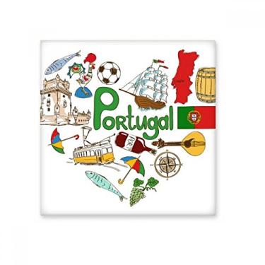 Imagem de Azulejo de cerâmica com bandeira nacional de Portugal Love Heart Landscap