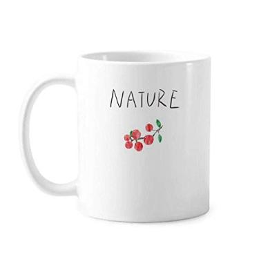 Imagem de Caneca de pintura de planta de frutas vermelhas com alça de copo de cerâmica clássica, 355 ml