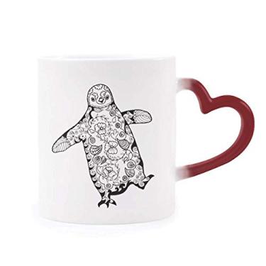 Imagem de Caneca fofa de pinguim desajeitado com desenho de animal, caneca sensível ao calor, caneca de grés que muda de cor vermelha
