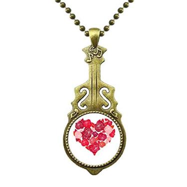 Imagem de DIYthinker Colar rosa com rosas em formato de coração para dia dos namorados, joia antiga com pingente de música