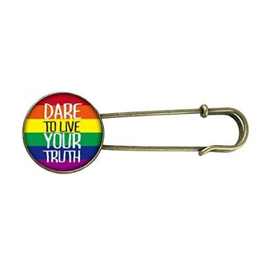 Imagem de Broche de metal retrô Live Your Truth LGBT com bandeira de arco-íris