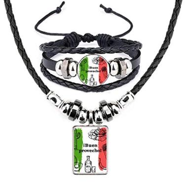 Imagem de Conjunto de joias de pulseira de couro de cacto redondo com a bandeira da Culinária do México
