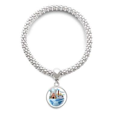 Imagem de DIYthinker Pulseira Landmark Travel Journey Ukraine Avião Prata Pingente Redondo Joia Corrente