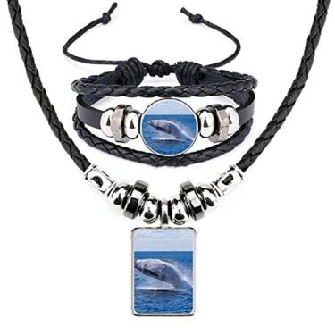 Imagem de Conjunto de joias de couro com imagem natural de peixe jubarte oceano