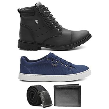 Imagem de Kit Coturno Preto Sapatenis Masculino Cor:Azul;Tamanho:44