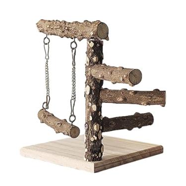 Imagem de IEUDNS Pássaro mesa treinamento poleiro jogar carrinho papagaio playground pássaro ginásio de madeira poleiro playstand plataforma para papagaios, estilo a