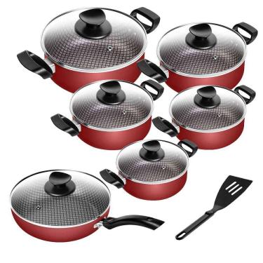 Imagem de Jogo De Panelas Antiaderente Spesso Com Frigideira Número 24 Tampa De Vidro Temperado 6 Peças Patolux