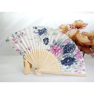 Imagem de Ventilador dobrável 100 leque de casamento de seda, ventilador de mão dobrável japonês, fãs de dança chinesa, presente de chá de casamento personalizado, lembrança de casamento personalizada acessórios decorativos feitos à mão (cor: 12)